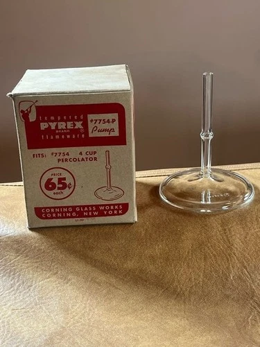 Vintage NOS Pyrex 7754 P Glass 4 Cup Coffee Percolator Pump Stem w Box