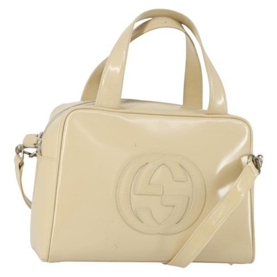 GUCCI Hand Bag Patent leather 2way Beige Silver 000 1274 0505 Auth 155235