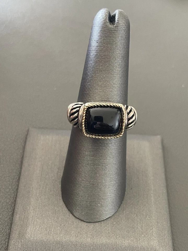 Anillo Effy Plata de Ley 925 Oro Amarillo 18KT Ónix Negro Talla 7 (K9) Foto 2 de 4