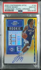 2020 Contenders Optic TYRESE MAXEY Rookie Auto Orange 1/25 #120 PSA 10 (786)