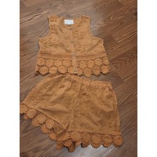 Zara Kids Girls Ginger Brown Embroidered Crochet Lace 2 Piece Set 13-14 164cm