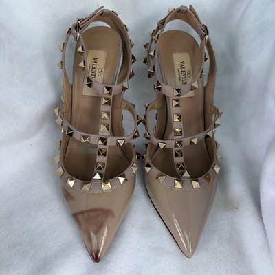 VALENTINO GARAVANI Shoes Rockstud Pumps Beige Enamel Pointed Toe Women's US6 EX