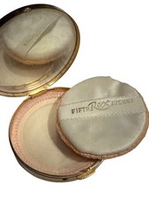 Large Vintage Fifth Rex Ave Powder Compact Made in USA Golden Floral Design