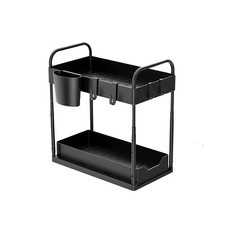 Under Sink Storage with Sliding Drawers&4 Hooks 2-Tier Rack for Kitchen Bathroom
