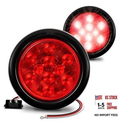 TRUE MODS 2pc 4'' Round 10 LED Trailer Tail Lights [DOT FMVSS 108] 2 Pack Red