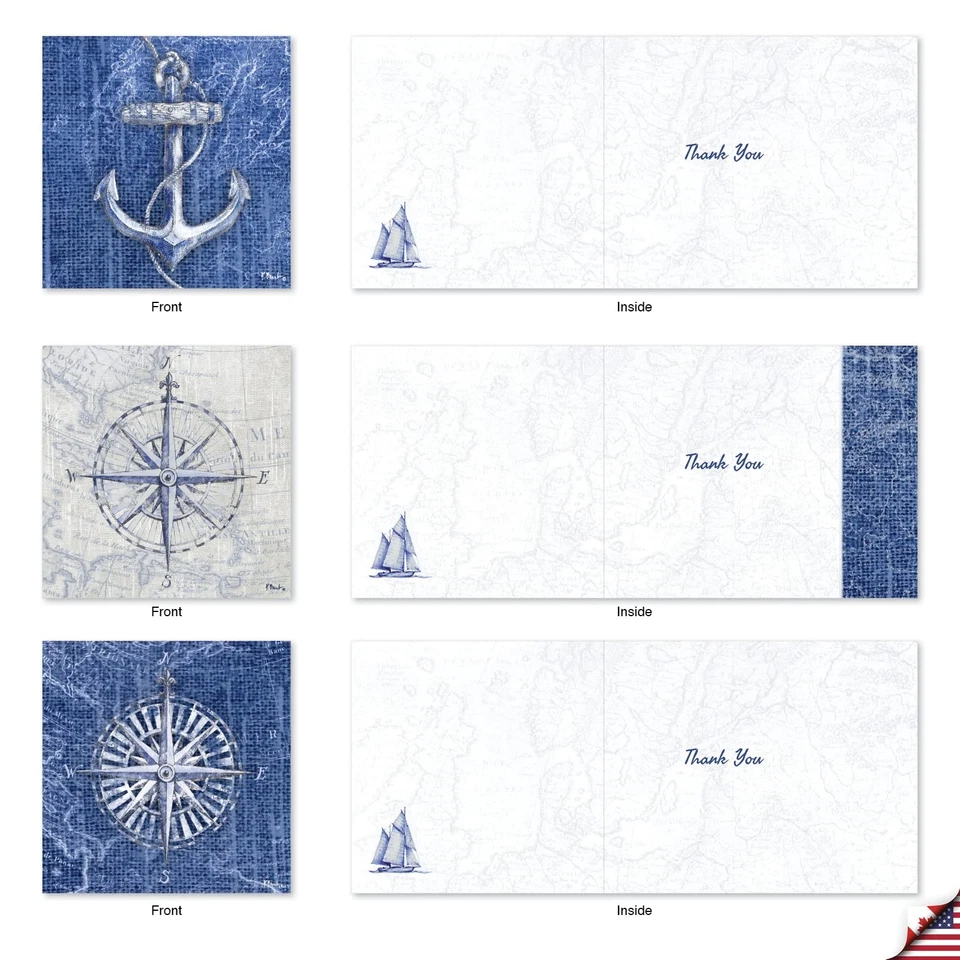 - 10 tarjetas clásicas de agradecimiento con sobres (4 x 5,12 pulgadas) - Mundo náutico con... Foto 2 de 4