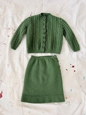 1950s Virgin Wool Hand Knit Skirt Set Cardigan Sweater YOUTH S/ADULT XXS/24  W