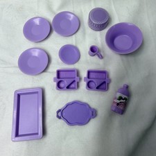 Bundle Of Barbie Doll Dishes Purple Kitchen Accessories Trays Plates J25i