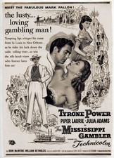 Vtg Movie AD "The Mississippi Gambler" 1953 Piper Laurie Tyrone Power Free Ship