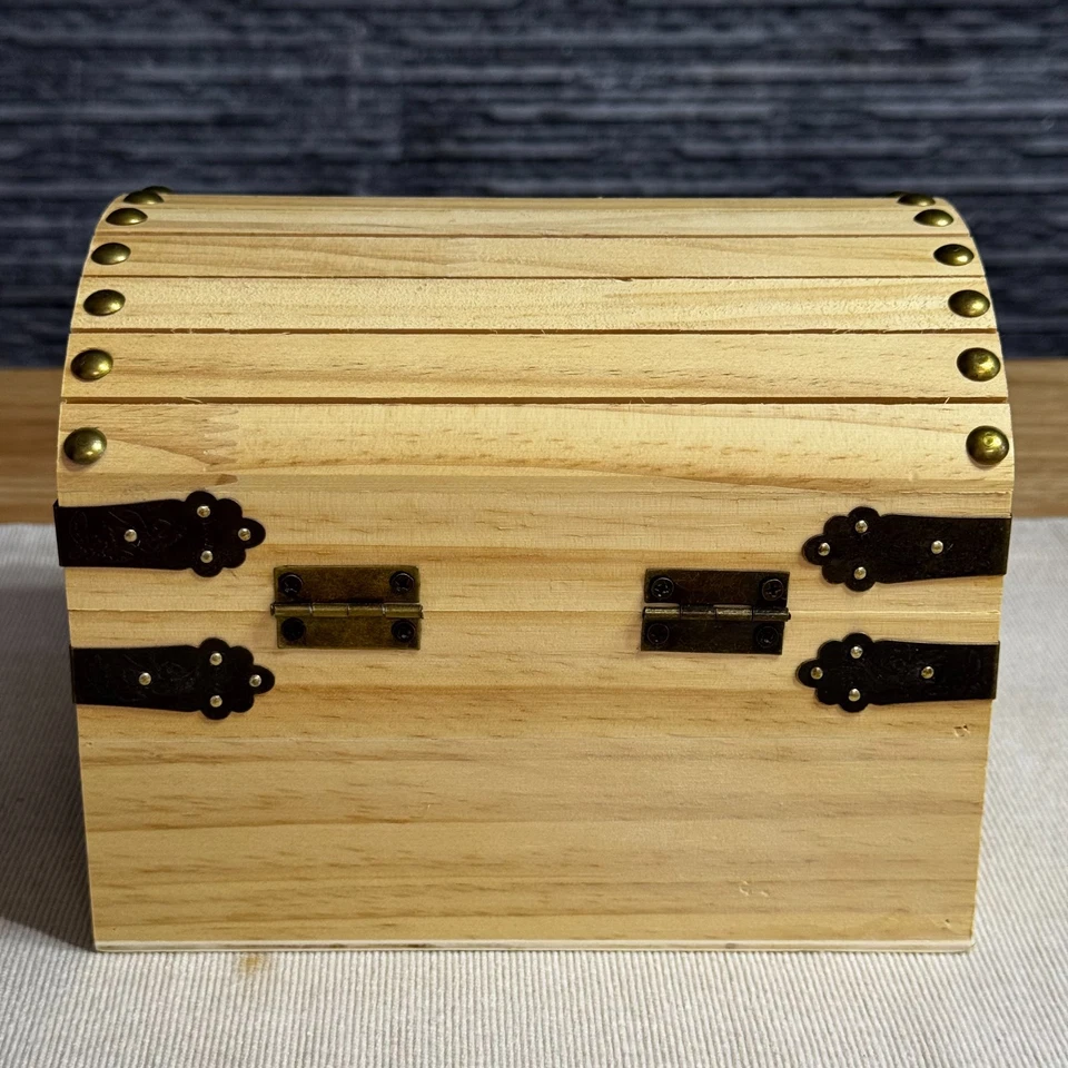 Unfinished Vintage Wooden Chest Box Decoupage DIY Craft Storage Organizer 8'' - Image 3 of 4