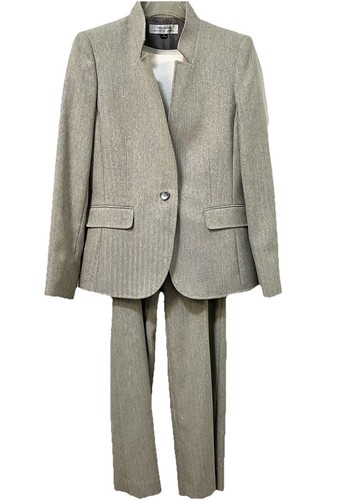 Hosenanzug Tahari Arthur S. Levine Gr. 8 grau Fischgrät Einknopf Sakko 2008