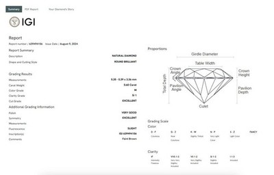 0.60 Ct Natürlicher Brillantschliff Diamant, Rund 5 mm, IGI Zertifiziert