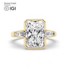 Radiant Diamond Trilogy Ring 18k Yellow Gold Labgrown 3.70 Ct Solitaire