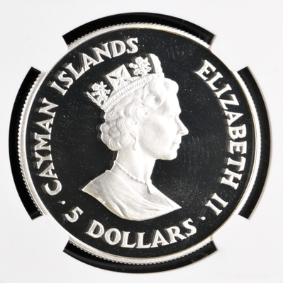 1987 Cayman Islands 5 Dollars Amazon Parrot Silver 0.925 Coin Km