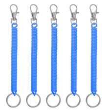 5pcs Retractable Coil Spring Keychain with Lobster Clasp Ring 17.5cm Lake Blue