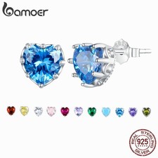 Sterling Silver Heart Birthstone Stud Earrings 6mm 0.84 Carat Birthday Jewelry