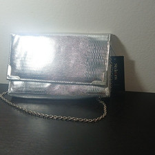 Macy's New Silver Metallic Crocodile Clutch Shoulder Bag Chain Strap NWT
