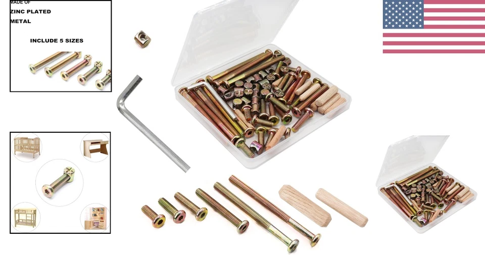 Kit de tuercas y pernos de barril para muebles M6: 70 piezas - esencial para un montaje seguro de cuna Foto 2 de 4