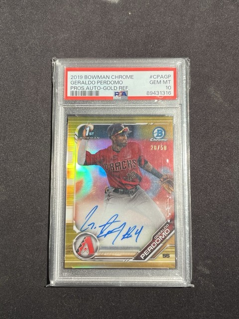 2019 Bowman Chrome Geraldo Perdomo True Gold Refractor Auto /50 Dbacks PSA 10
