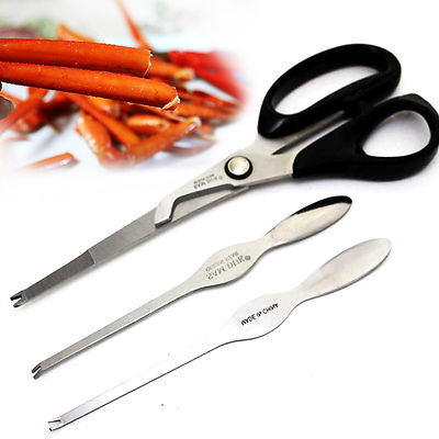 Queenstar CRAB SEAFOOD SCISSORS FORK SET Legs Shears Crack Lobster Seashell 