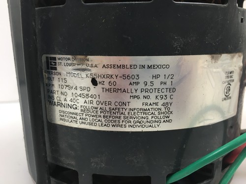 EMERSON K55HXRKY-5603 1075 RPM 4 SPEED 10458401 1/2 HP used #MB722 - Picture 3 of 4