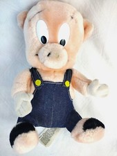 PORKY PIG Plush Toy 24K Co Looney Toons Stuffed Animal Overalls Vintage 1993