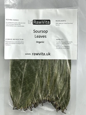 RAWVITA Ceylon ORGANIC Dehydrated Soursop Guanabana Graviola Guyabano Leaves 100NOS
