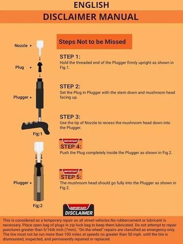 Tubeless Tire Puncture Repair Kit for Motorcycle and Cars with 15 Mushroom Plugs - Picture 2 of 7