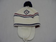 Ivory with Blue  Red - 18 Months Size with Ear Flaps Stocking Cap Beanie Hat 