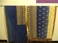 Indian Women's LONG Dark Blue/Gold Embroidered Dupatta with Tassle Ends.