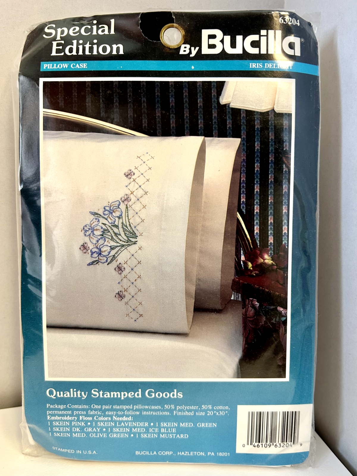 NEW Bucilla Stamped Cross Stitch Set of 2 Pillowcase Kit - Iris Delight 63204