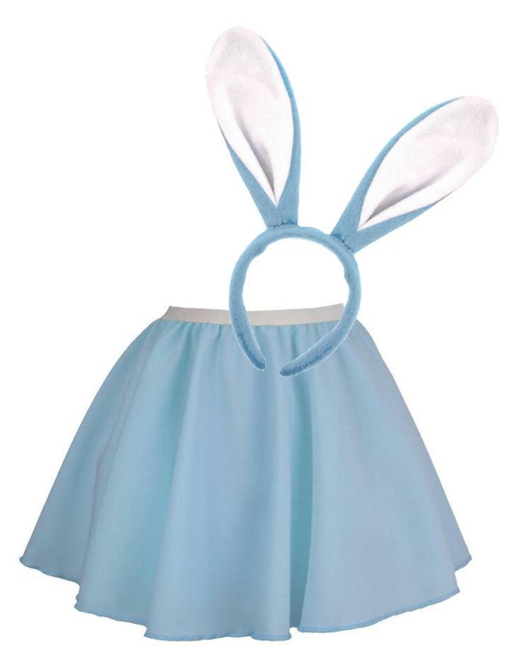 Childs Pastel Easter Bunny 15"" Length Skirt & Rabbit Ears Fancy Dress [Blue]
