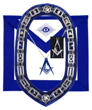 MASONIC BLUE LODGE OFFICER JUNIOR DEACON APRON SILVER CHAIN COLLAR AND JEWEL