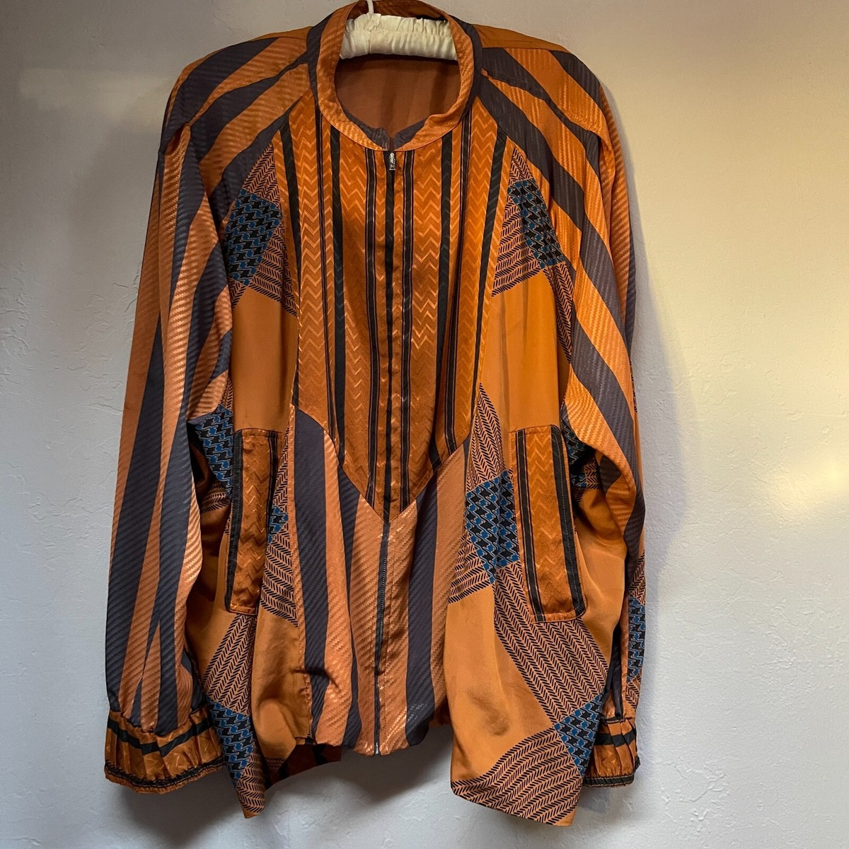 Vintage Women's Gold Black Textured Full-Zip Jacket Size 38