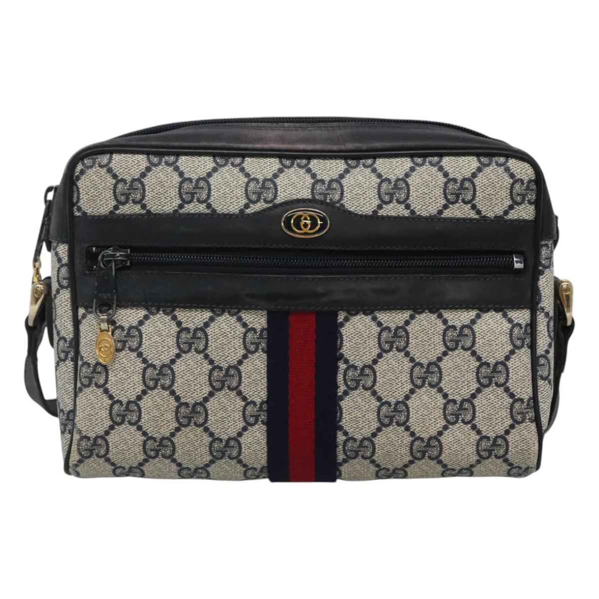 GUCCI GG Supreme Sherry Line Shoulder Bag PVC Navy Gold