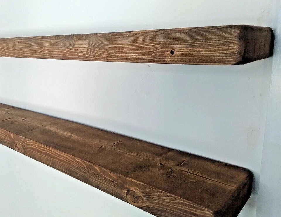 Rustic shelves floating solid wood handmade shelf 17 cm-invisible brackets - Image 2 of 4