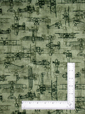 Airplane Fabric Plane Drawings Green By The Yard First In Flight Cotton 3 Wishes