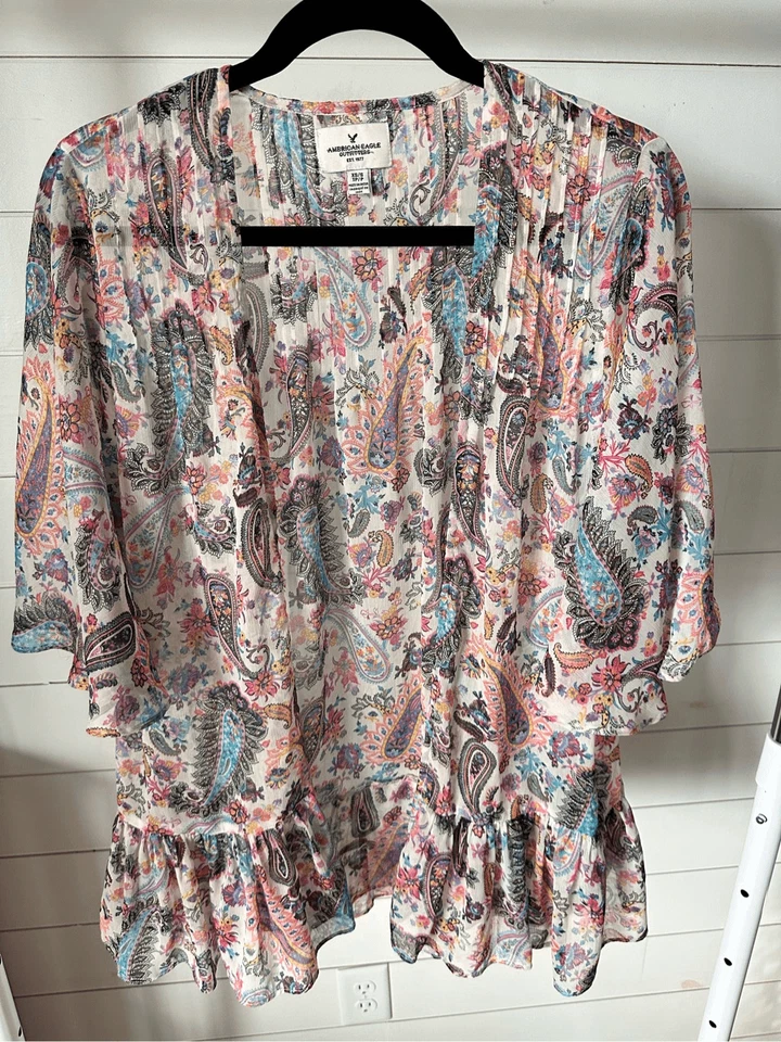 American Eagle Outfitters Sheer Gauzy Paisley Kimono Top Cubre Mujer XS/S Foto 2 de 4