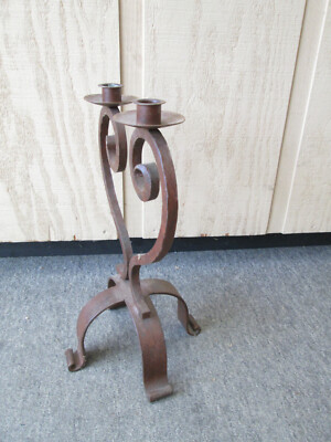 Hand Crafted USA Custom Wrought Iron 2-Stick Candle Holder Stand