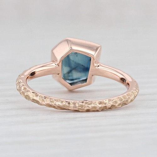 Nuevo Zafiro Anillo Solitario 14k Oro Rosa Talla 6.75 Nugget Texturizado Banda - Imagen 5 de 8