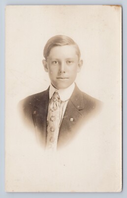 Postcard RPPC Portrait Young Man Suit Tie Headshot c1918 ID Bill Obrien