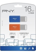 PNY USB 2.0 Flash Drives,16GB, Assorted, Pack Of 2