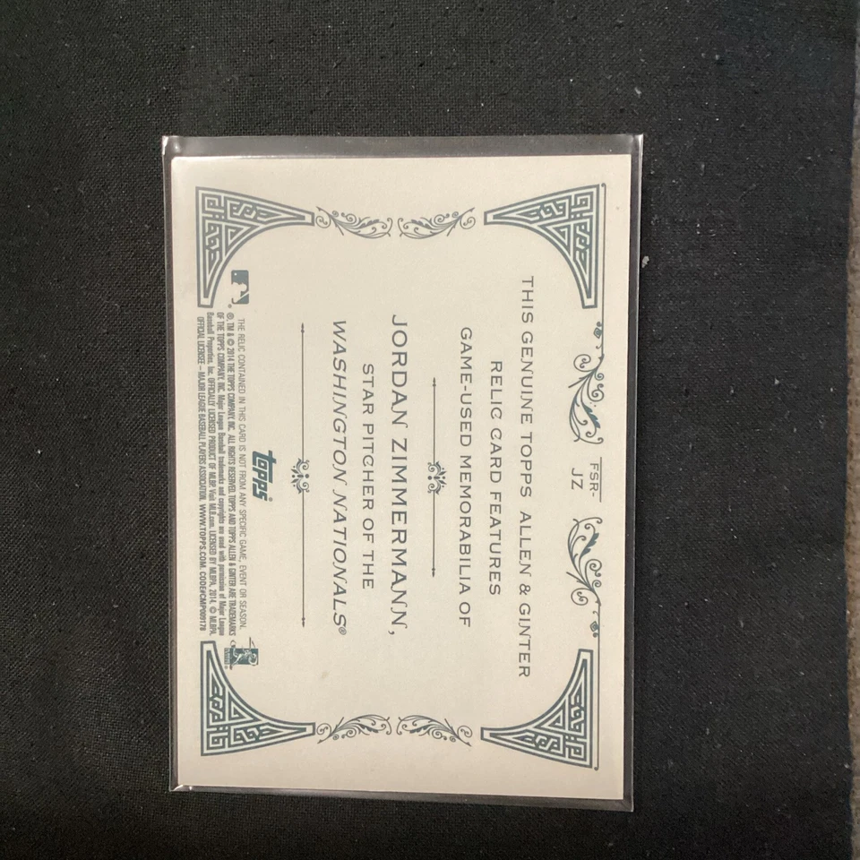 2014 Topps Allen & Ginter's Full Size Relics Jordan Zimmerman #FSR-JZ HZ27 - Image 2 of 2