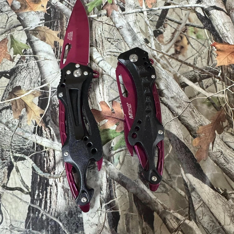 Faca tática 8" M-Tech abertura de mola lâmina magenta com abridor de garrafa - Imagem 4 de 4