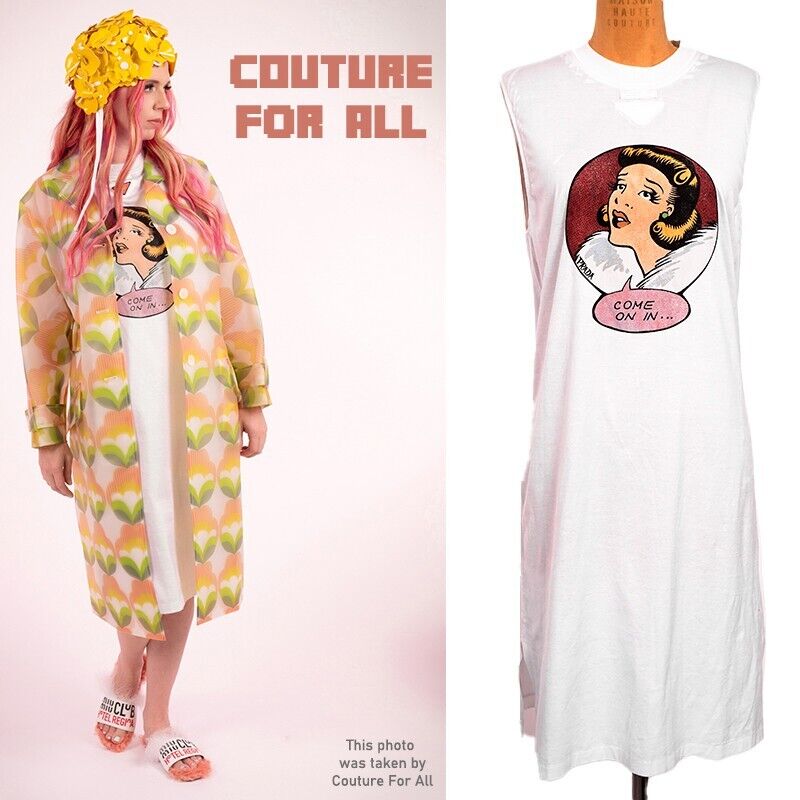sz S NEW $1680 PRADA Runway White GRAPHIC CARTOON COMIC Come sz S NEW $1680 PRADA Runway White GRAPHIC CARTOON COMIC Come