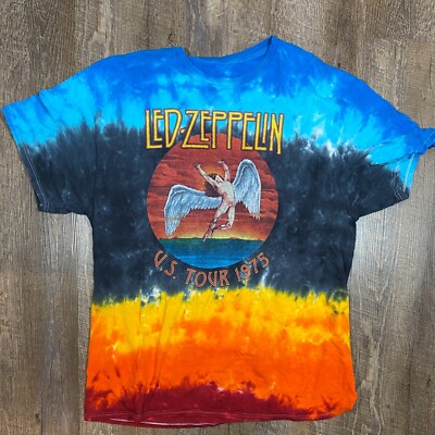 Led Zeppelin US Tour 1975 Swan Song Icarus Logo Tie Dye T-Shirt  Size Large