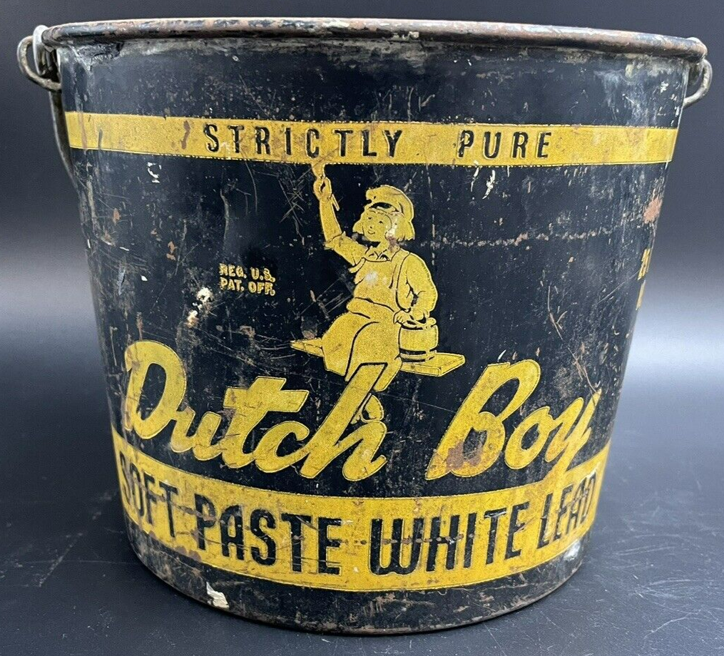 Vintage Dutch Boy Soft Paste White Lead 25 lbs Bucket Pail with Handle