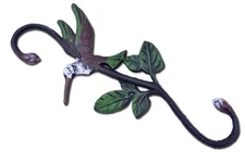 Cast Iron S Hook Hummingbird 11.75" Garden Plant Hanger Leaf Bird Feeder