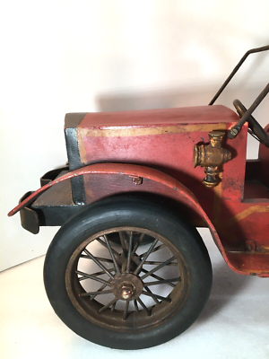 Antique 1930s Leonardo Luna Handmade Wood and Metal Toy Fire Truck