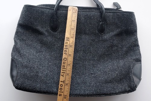 Etienne Aigner tweed shoulder bag purse grey herringbone black leather trim - Picture 16 of 16